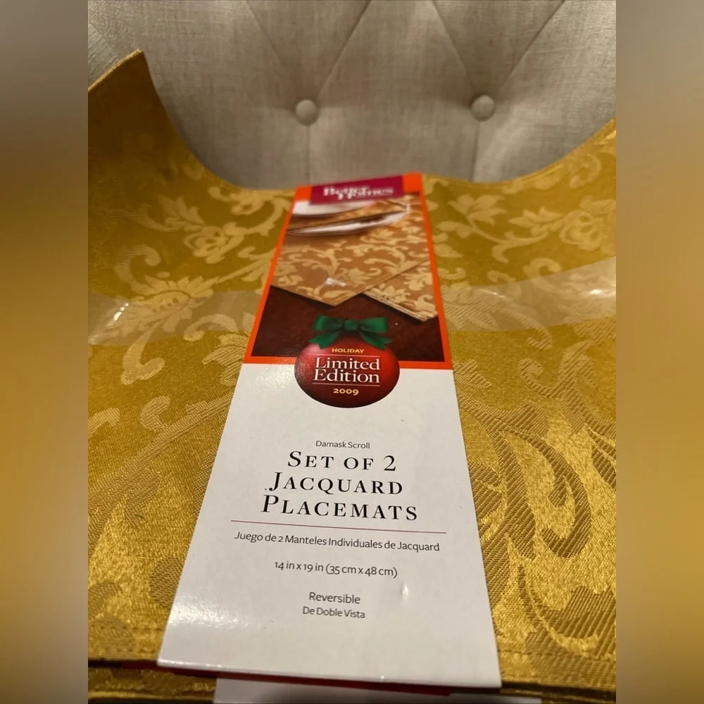 Better Homes & Gardens Damask Scroll Jacquard Placemats Set Of 2 Gold Tan Almond